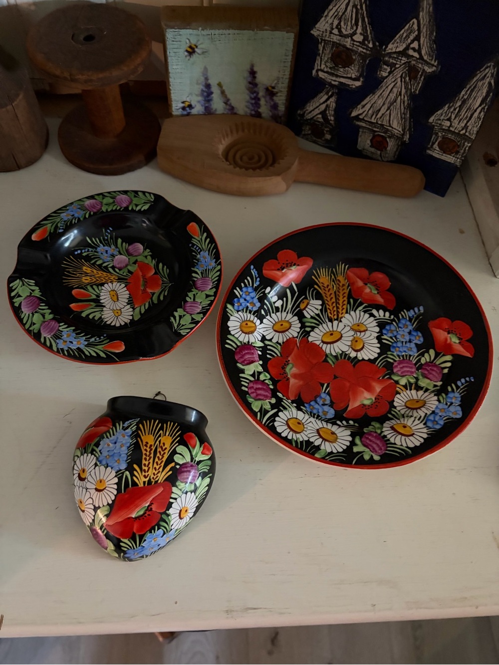 Chodovia Domazlice Folk Art Ceramics, Hand-Painted Multi-Color Flowers